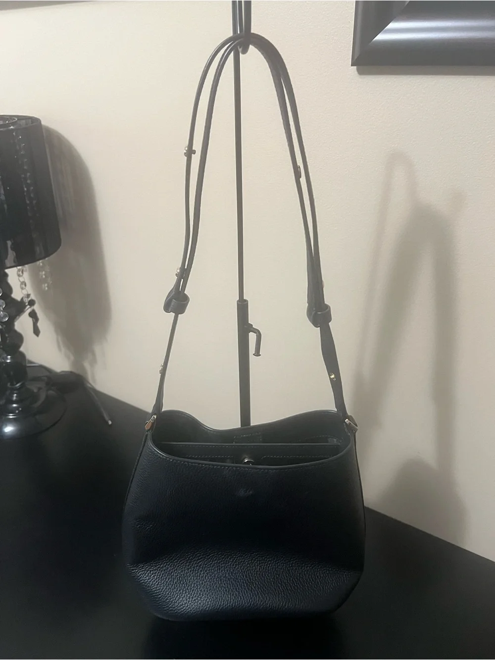 kate spade Julia Medium Bucket Bag Black Pebbled Leather Adjustable Strap